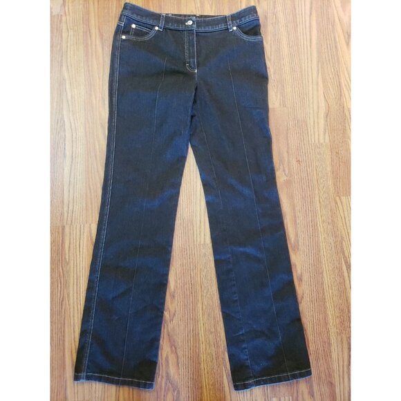 Escada Jeans Womens 10 Italy 40 Black Gold Stitch Straight Leg Mid Rise Stretch - Picture 5 of 12